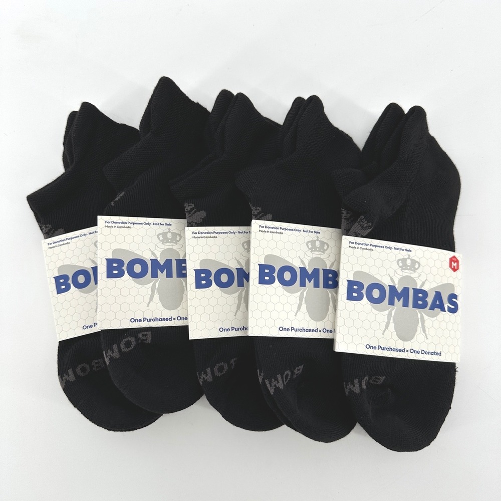 Bombas Ankle Socks 5 Pair Pack Black Honeycomb Arch Support Size Medium NEW
